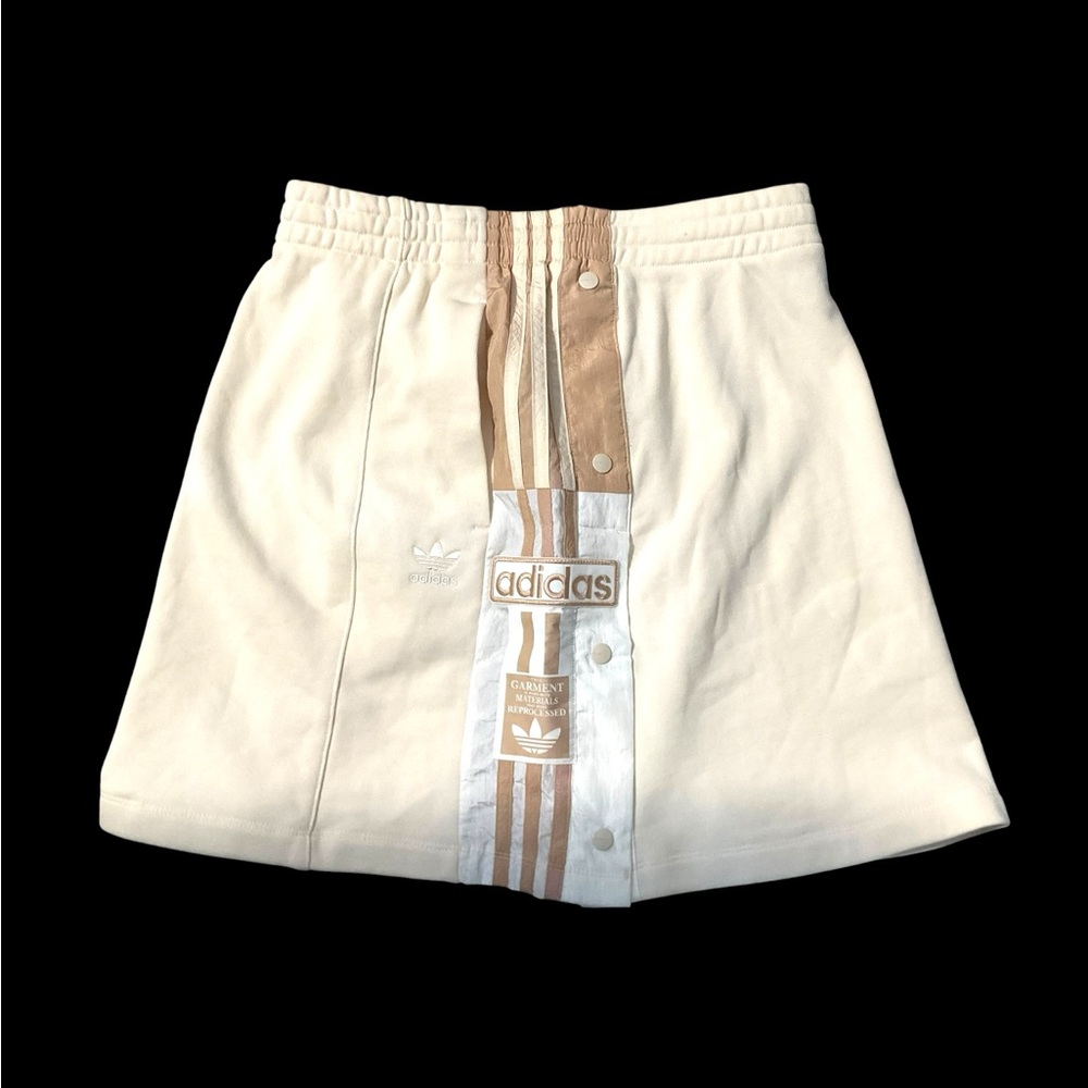 Adidas Originals Ivory Classic Skirt M Women Tan Stripe Pockets Athletic Sporty - Picture 3 of 7